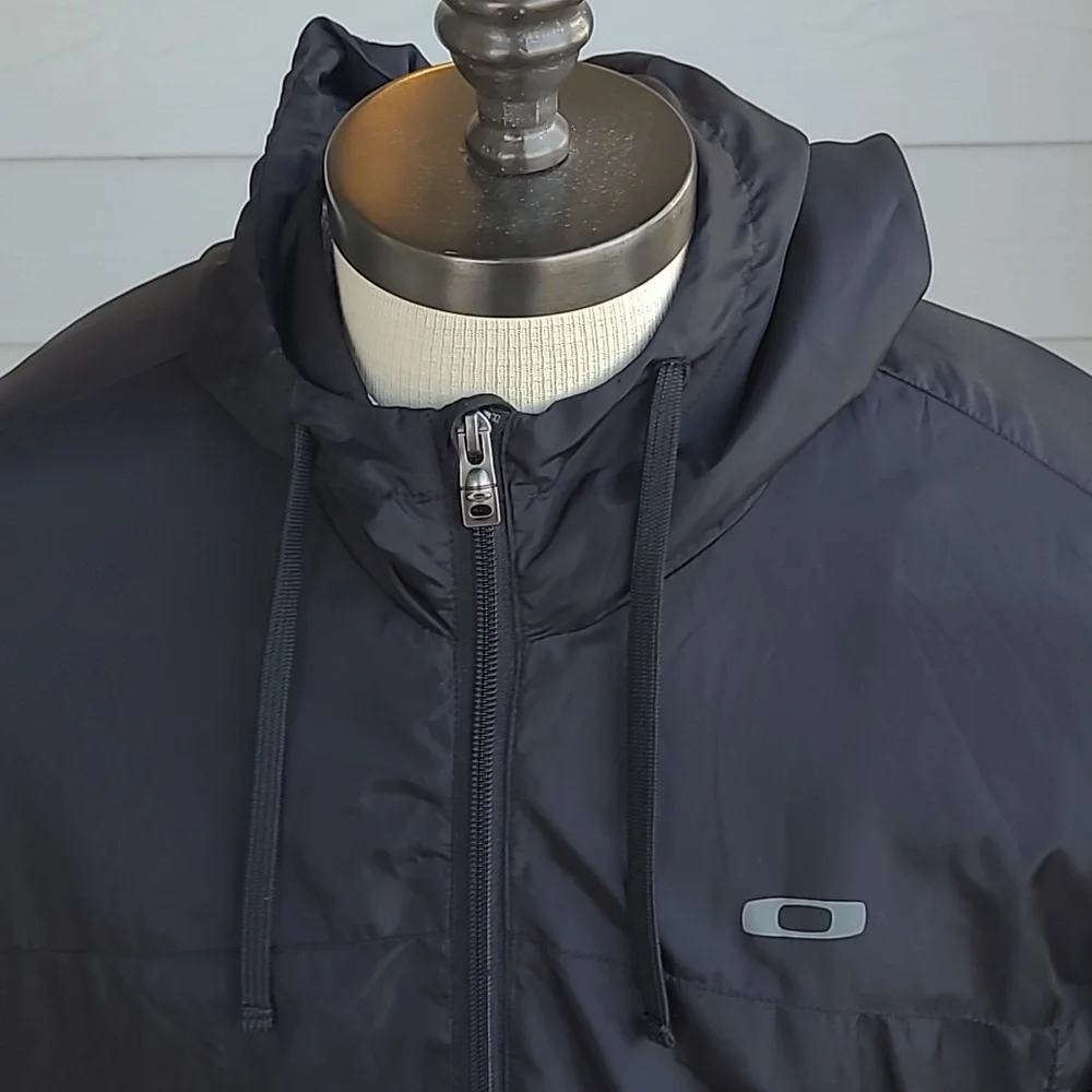 OAKLEY Solid‎ Black Sherpa Pile Lining Large Mens Hooded Full Zip Jacket
